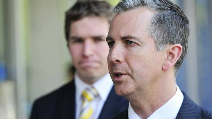 ACT Liberal Leader Jeremy Hanson (front) and Alistair Coe. Photo: Jay Cronan