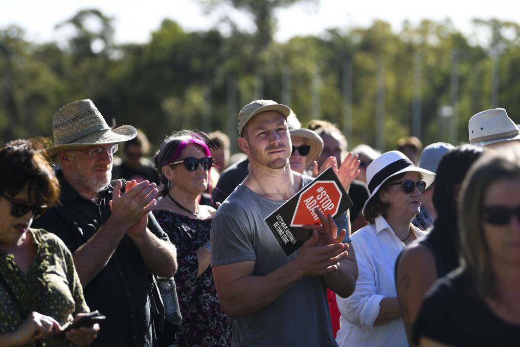 Australian Rugby Union player David Pocock attends a Stop Adani protest outside Parliament House last Tuesday.  Photo: AAP