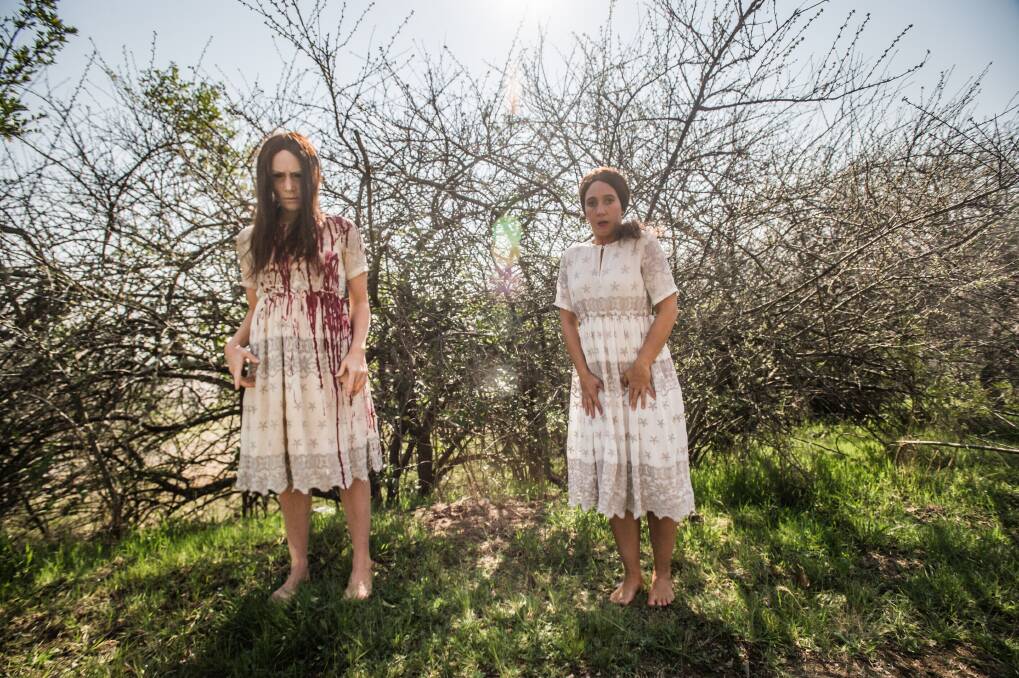 'We've never been outside in our costumes before,' the actresses laughed before taking selfies in front of a blossoming cherry tree. Photo: Karleen Minney