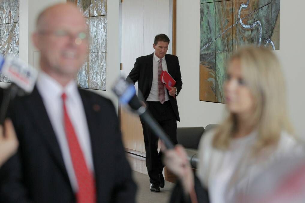 Senator Cory Bernardi arrives to listen in. Photo: Alex Ellinghausen