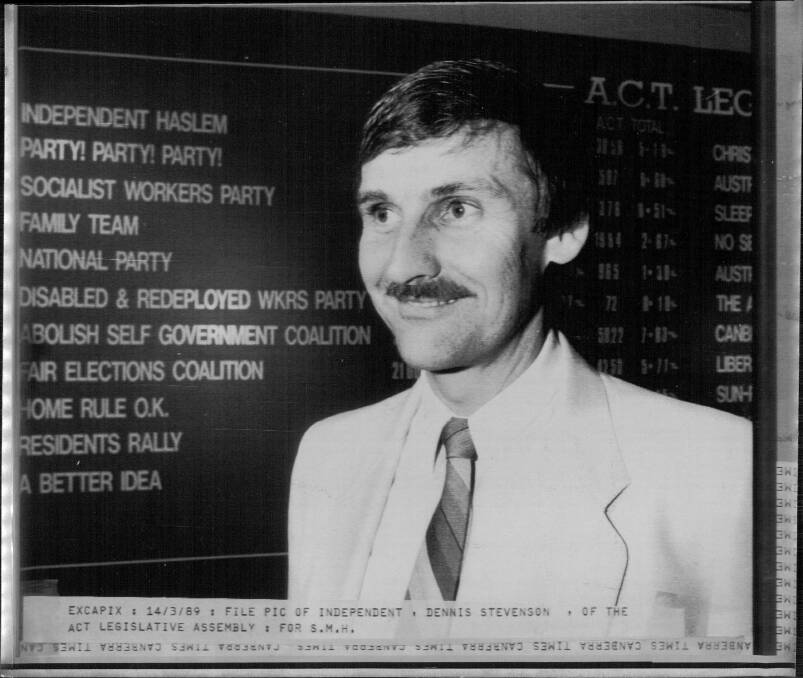 Dennis Stevenson from the Abolish Self-Government Coalition in 1989.  He was elected to the ACT's first government. Photo: Supplied