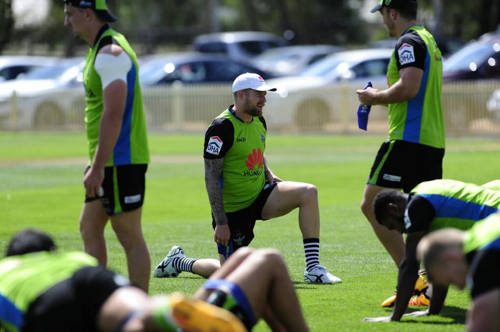 Canberra Raiders five-eighth Blake Austin during training on Tuesday. Austin has been named on the bench for the round-one game against the Penrith Panthers on Saturday. Photo: Melissa Adams