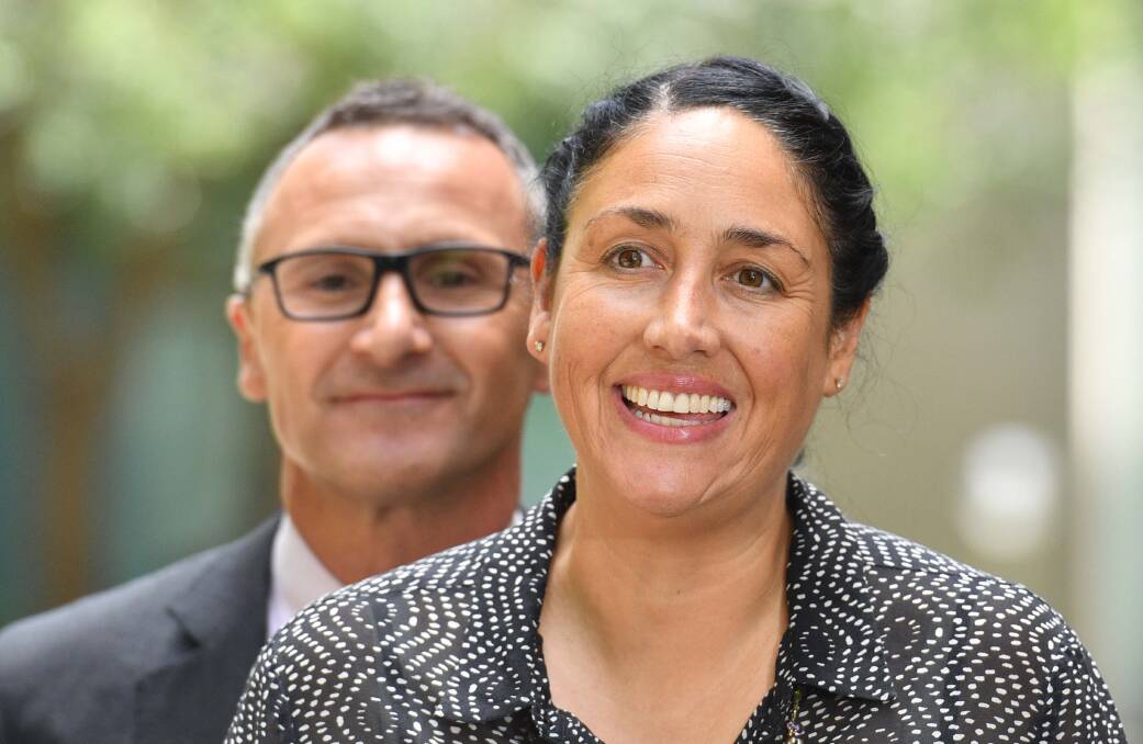Greens leader Richard Di Natale and candidate Alex Bhathal during the campaign for Batman. Photo: AAP