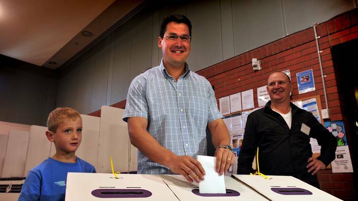 ACT Liberal leader Zed Seselja casts his vote. Photo: Karleen Minney