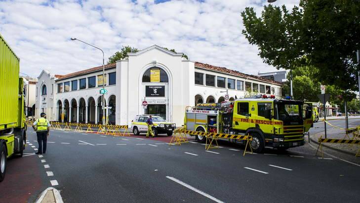 East Row and the Civic bus interchange are still closed following the fire in the Sydney Building on Monday. Photo: Rohan Thomson