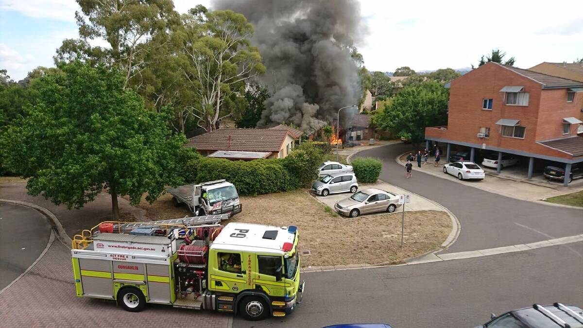 Belconnen woman Jenny Magee provided this photo of the fire underway. Photo: Supplied, Jenny Magee