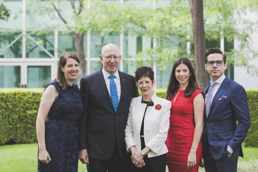 David Hurley (second from left) and his perfect-looking family: wife Linda and children Caitlin, Amelia and Marcus. Photo: Jamila Toderas
