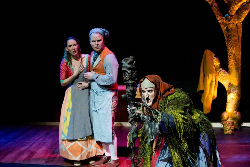 In Dramatic Productions' multi-nominated Into the Woods: from left, Veronica Thwaites-Brown (Baker's Wife), Grant Pegg (Baker), Kelly Roberts (Witch).  Photo: Pete Stiles