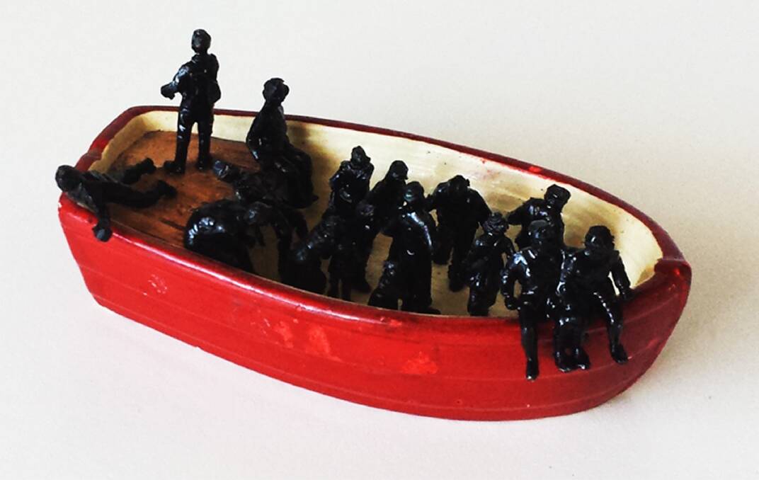 Barak Zelig's tiny sculpture, Large boat for a few people, a comment on plights of boat people and refugees.is on display at Tuggeranong Arts Centre's Seeking Refuge exhibition. Photo: Barak Zelig
