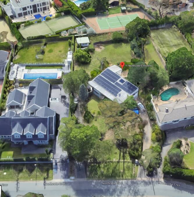 An aerial view of Bowden House (with the red marker) in Deakin. Photo: Google Maps