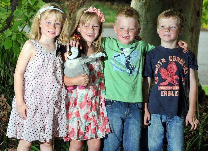 Undated photo of quads (left to right)  Ruby, Priyah, Harry and Baxter Ceeney. Photo: Supplied