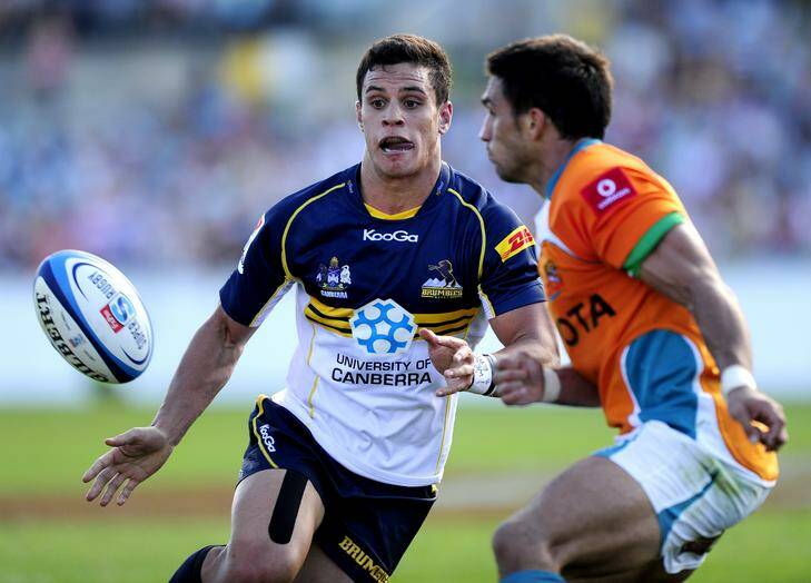 Brumbies flyhalf Matt Toomua in action against the Free State Cheetahs. The Brumbies are hopeful Toomua can overcome injury in time to take on the Chiefs this Friday. Photo: Stuart Walmsley