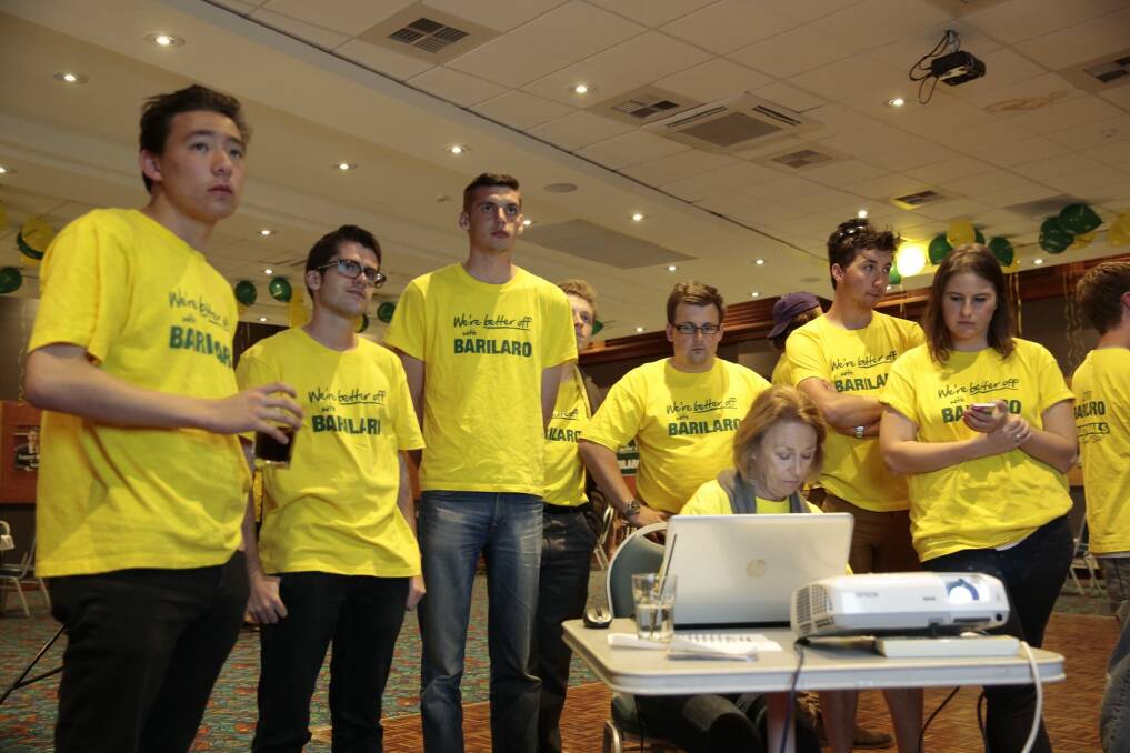 John Barilaro supporters watch results come in at the Roos Club in Queanbeyan.  Photo: Jeffrey Chan