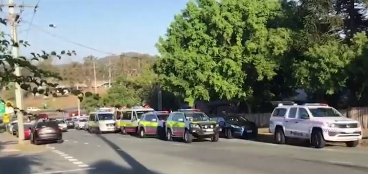 Emergency services swarmed Lehmans Road in Beenleigh on Tuesday after the shooting. Photo: Nine News Queensland - Twitter