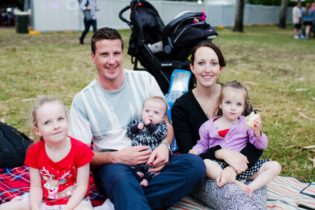 Canberra firefighter Lloyd O'Keeffe and his wife Lara  with their children Chloe, William and Amelia last year soon after William was born. Their first son Lachlan was stillborn in 2013 and is always in their hearts. Photo: Jamila Toderas