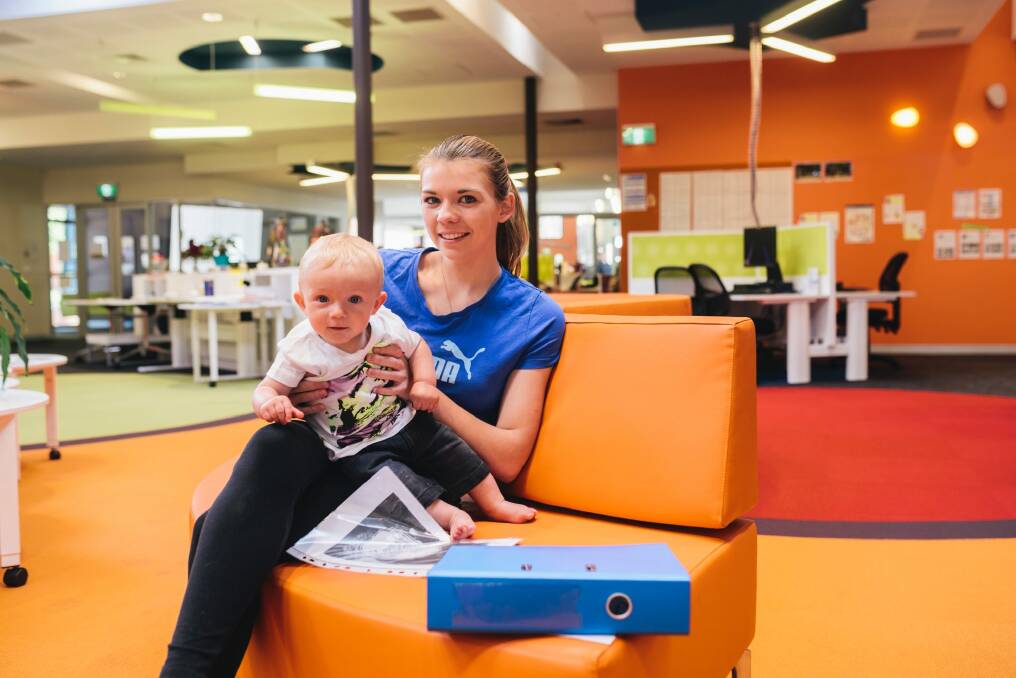 Alana Sweet with her eight-month-old son Zach at CCCares, a service for young mothers in the ACT. Photo: Rohan Thomson