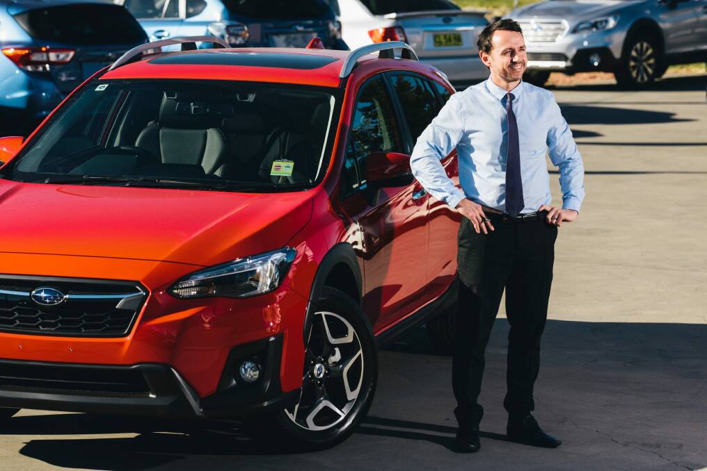 Subaru Fyshwick dealership principal Adam Clearihan with the new XV. SUVs continue to do well in the Canberra market. Photo: Rohan Thomson