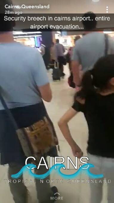 One passenger detailed the evacuation of Cairns Airport through Snapchat. Photo: Snapchat