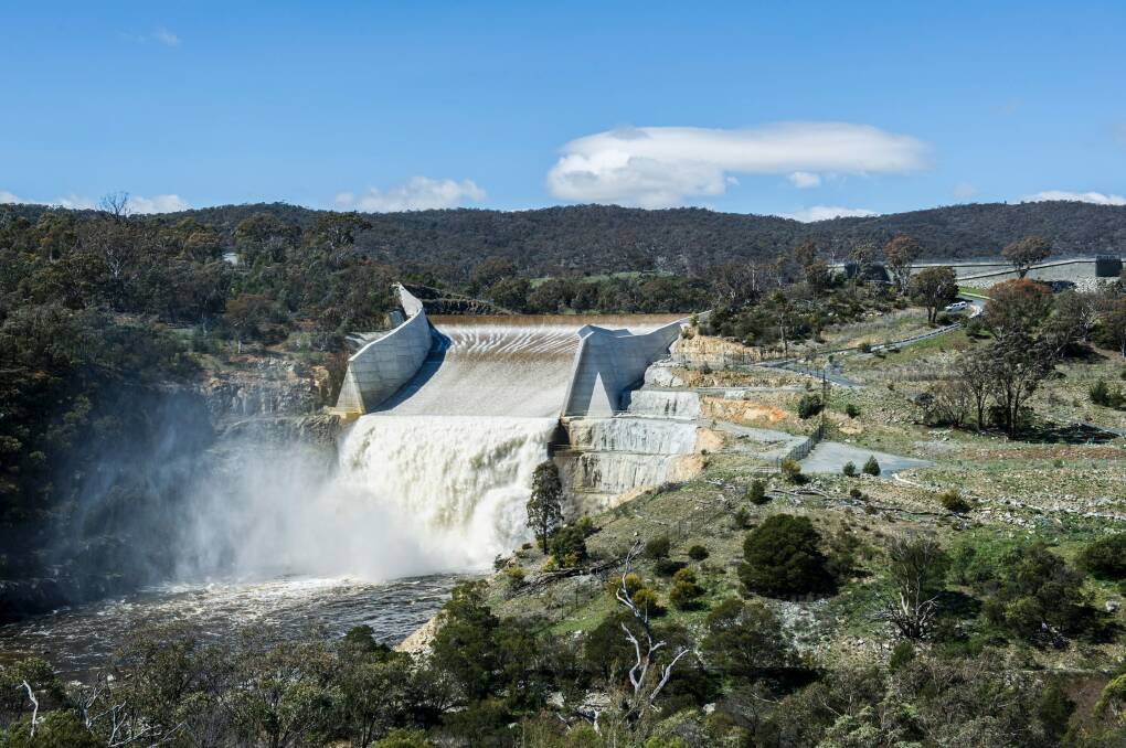 The Googong Dam, when it reached capacity in September.  Photo: Rohan Thomson