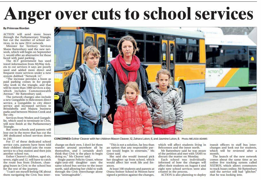 Parents had similar concerns about the 2014 bus network, which cut school services.  Photo: Canberra Times