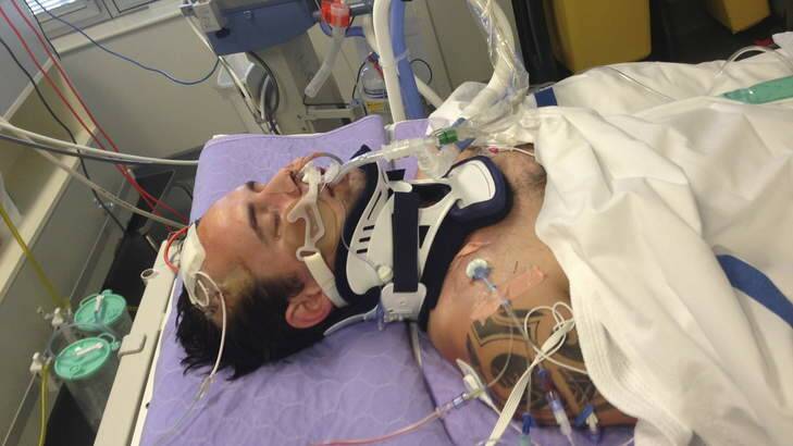 King hit victim Matt Pridham in Canberra Hospital. Photo: Supplied by family