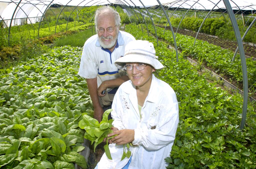 Picture of Hideko and Dave in the veggie farm in 2008.  Photo: Elesa Kurtz