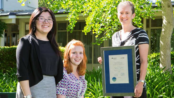 Joyce Mau, Molly Thomas and Katrina Kelleher received engineering scholarships this week. Photo: Stuart Hay