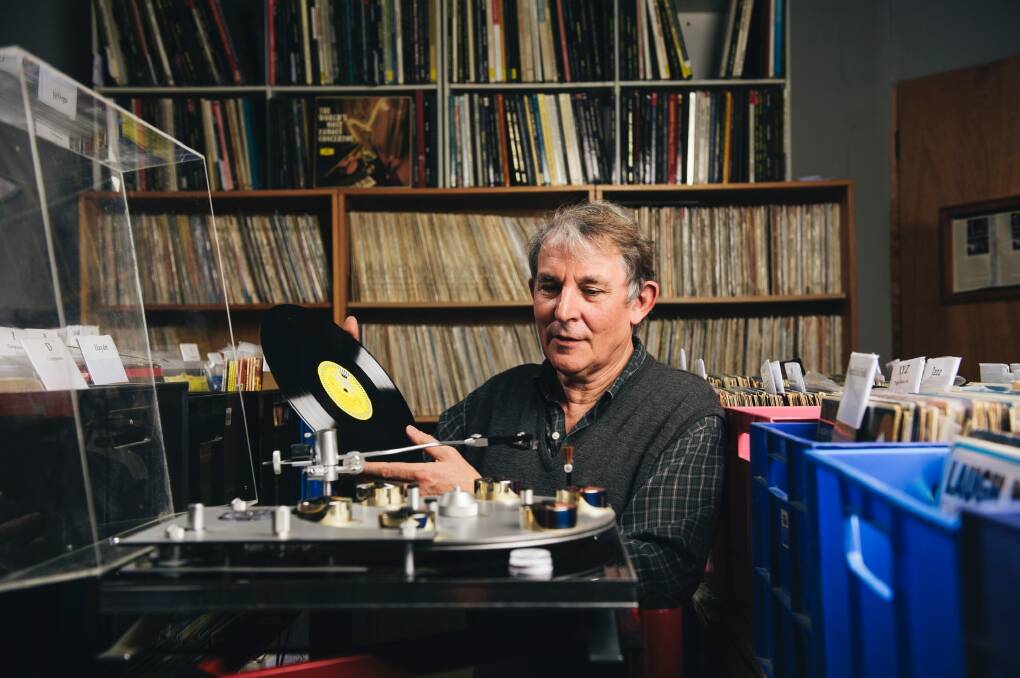 Tony Magee at Duratone Hifi celebrating Record Store Day with a rare record player that featured in Clockwork Orange. Photo: Rohan Thomson