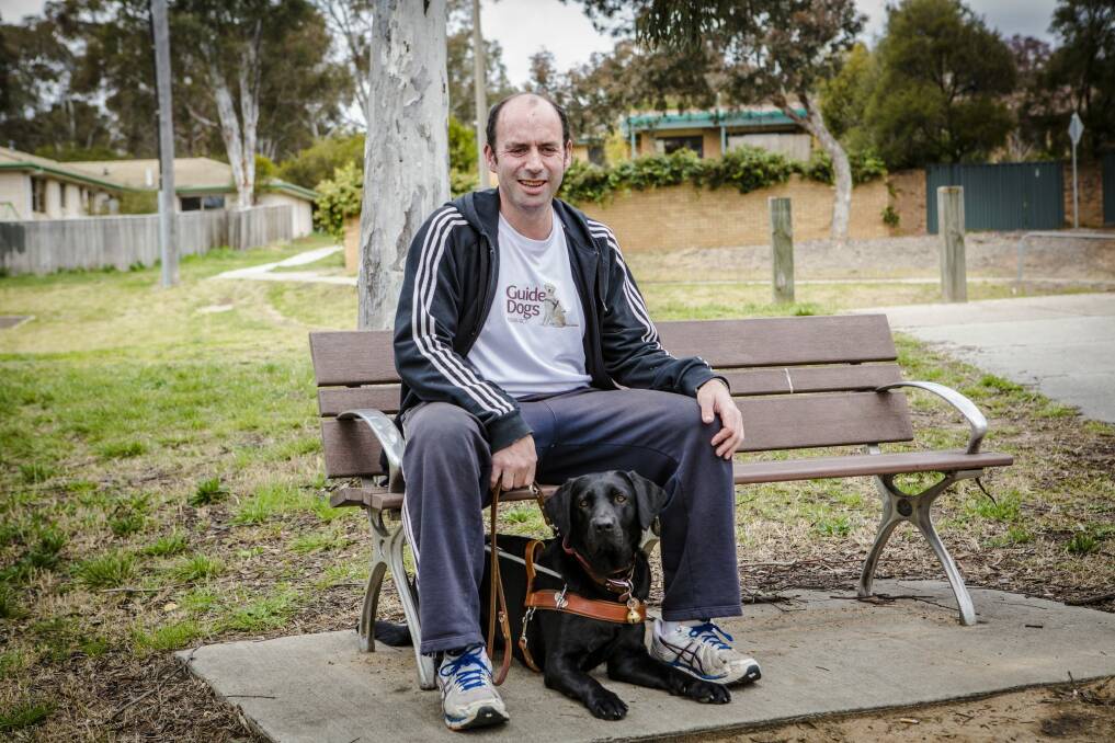 John Barlow and his guide dog Jazzy will be taking part in the five kilometre walk. Photo: Jamila Toderas