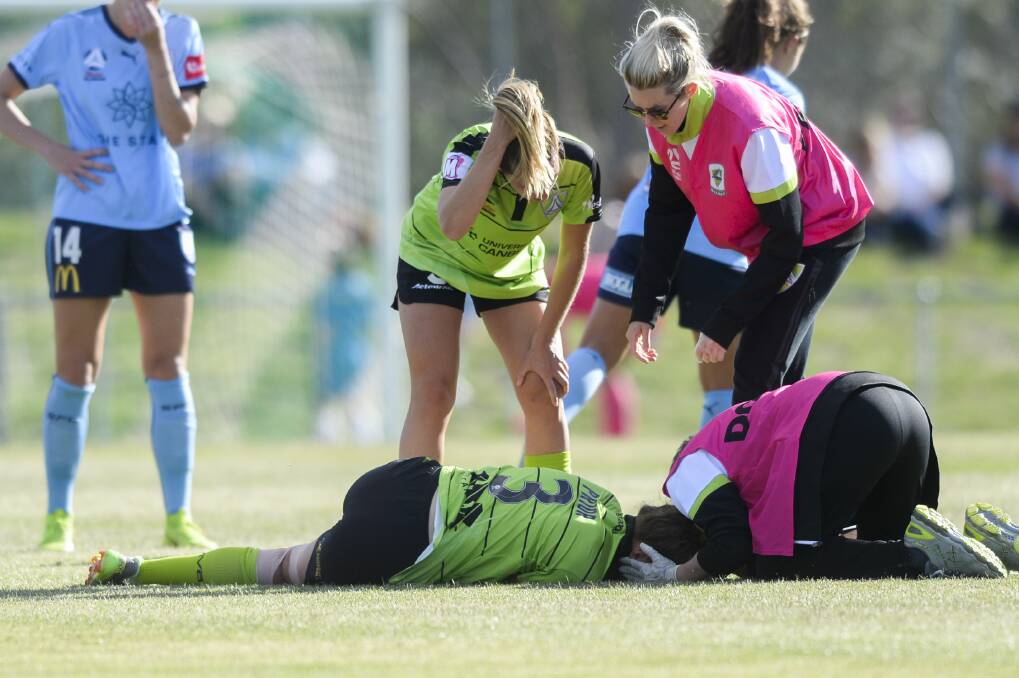 Canberra United defender Tash Prior was unconscious for more than four minutes.  Photo: AAP