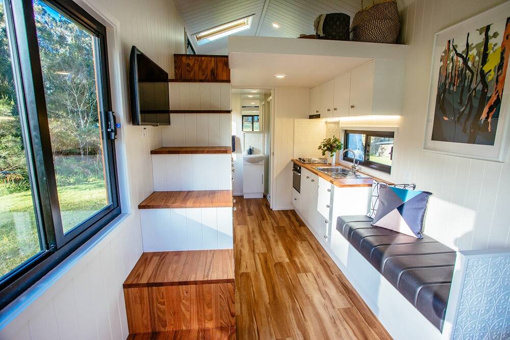  Inside Bonnie, one of Tilba Lake Camp’s two tiny houses. Photo: Supplied