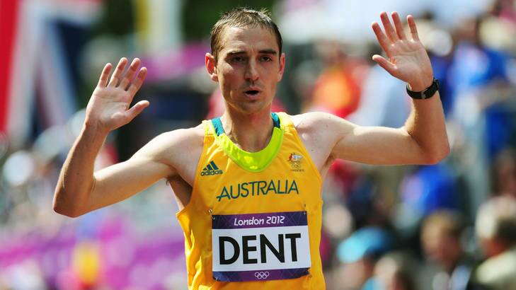 Martin Dent of Australia crosses the finish line in the Men's Marathon at the London 2012 Olympic Games. Photo: Getty Images