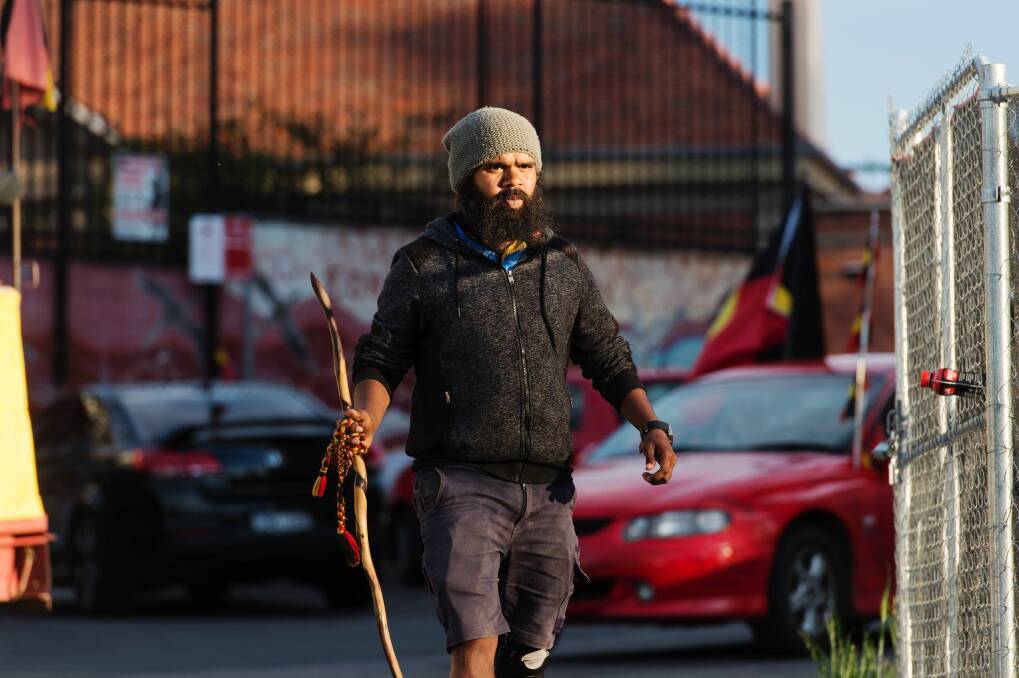 Clinton Pryor has been walking for 5800km across the country as a protest about issues facing Indigenous communities. Photo: James Brickwood