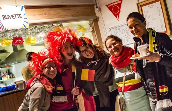 Belgian supporters rally at Alliance Française de Canberra for the FIFA World Cup semi-final. Photo: Scott Ellis