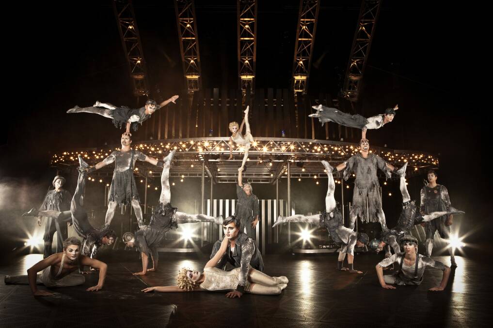 Performers in Quidam's banquine act with the telepherique in the background. Photo: Matt Beard