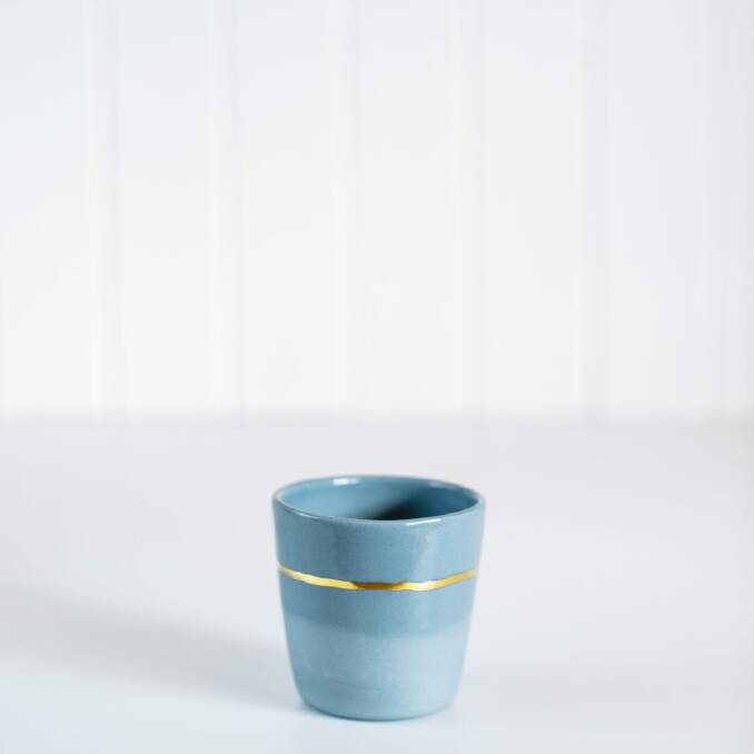 This limited edition luxe ceramic cup by the Louise M Studio was created with the Handmade Canberra Market's signature blue in mind. Photo: Supplied