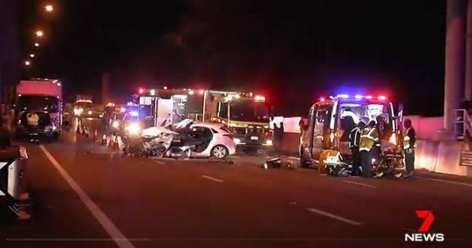 A man has been charged after a fatal crash on the Gateway Motorway on June 3, 2018. Photo: 7 News Brisbane.