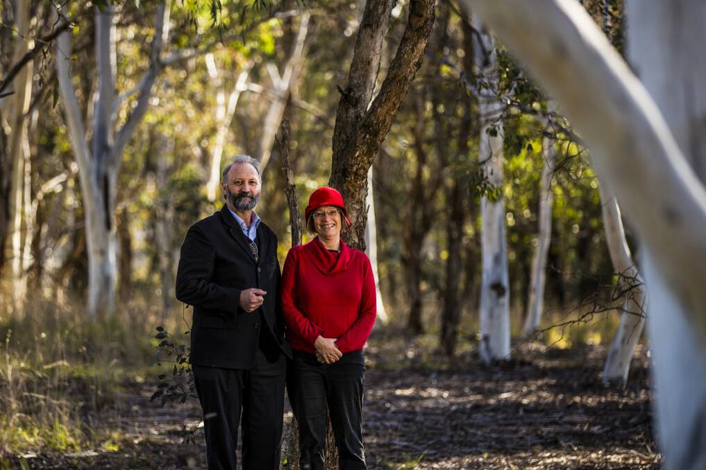 Chief executive officer of Canberra Cemeteries Hamish Horne, and natural burial advocate, Coroline Le Couteur, standing where Gungahlin Cemetery will have its first natural burials.
Photo Jamila Toderas Photo: Jamila Toderas