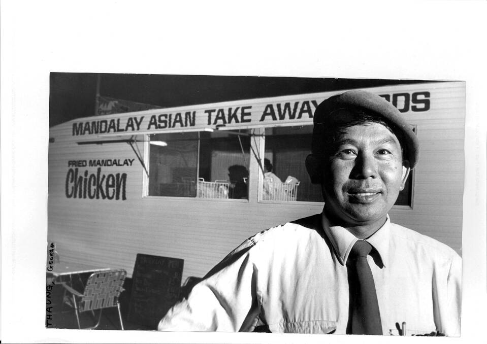 George Thaung in 1973 at his first food van at the Downtown service station in Civic. Photo: Fairfax Media