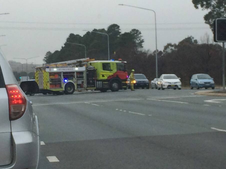 The accident scene at the corner of Hindmarsh Drive and Jerrabomberra Avenue on Thursday morning. Photo: Supplied