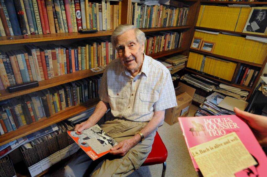 Bill Hoffman pictured at home in 2010 with some of his music memorabilia that he donated to the  ACT Heritage Library. Now his record collection is up for sale.  Photo: Richard Briggs