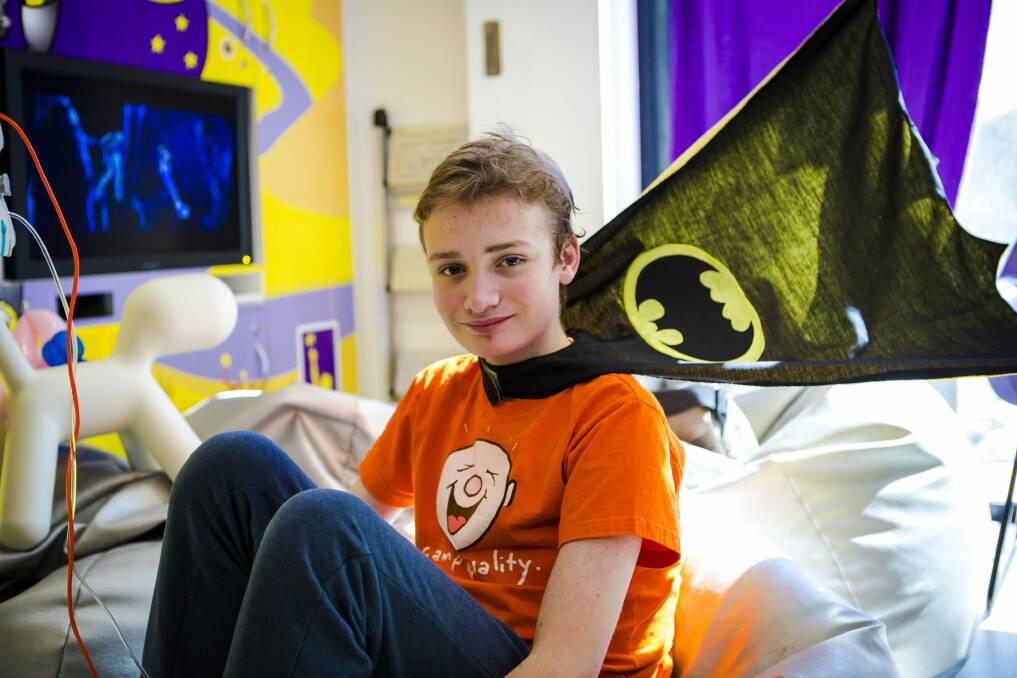 Daniel Jamieson, 13, wearing his cape at Canberra Children's Hospital. Photo: Jamila Toderas