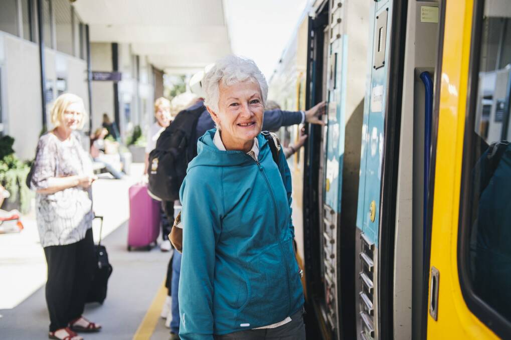 Bega resident Denise Care, about to board the train to Sydney at Canberra railway station..  Photo: Rohan Thomson