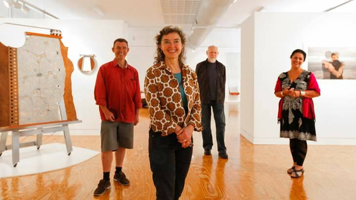 At M16 Artspace for the exhibition Sacred are  (from left) Artists Marcus Tutton, Mary Kayser,  Bruce Tunks and Fatima Killeen. Photo: Katherine Griffiths