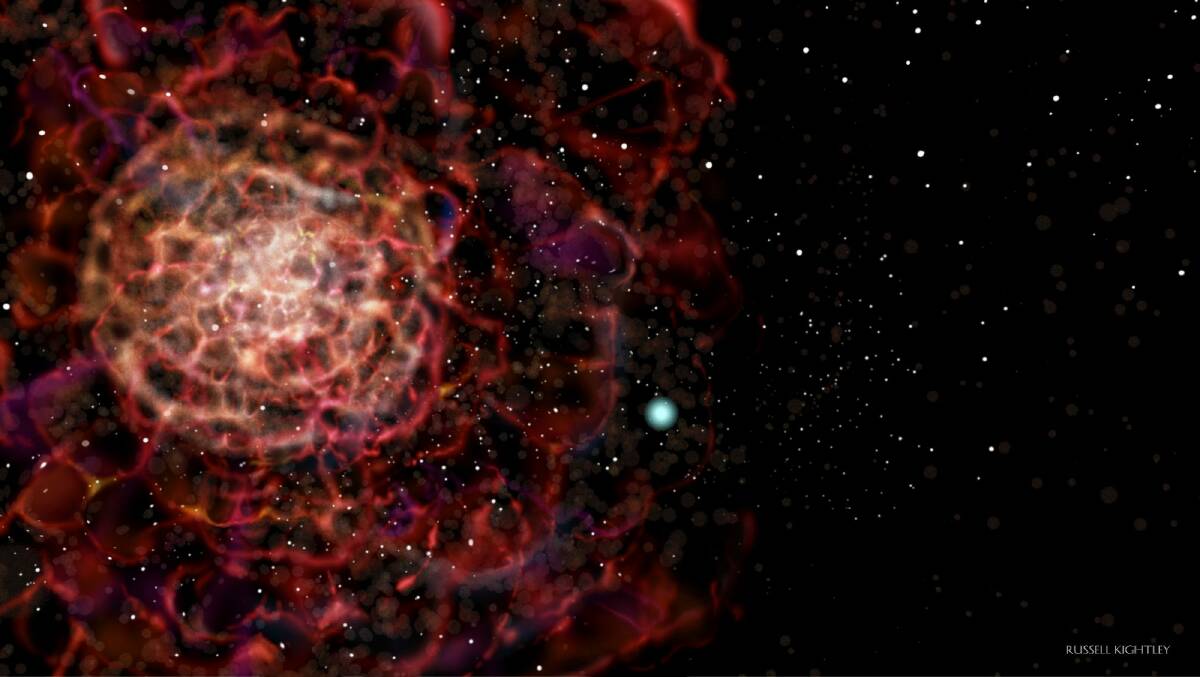 An artist's impression of a white dwarf supernova explosion. Photo: Russell Kightley/ANU