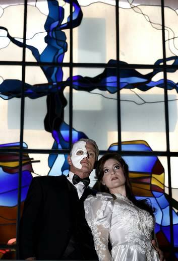 Michael Cormick as the Phantom and Julie Lea Goodwin as Christine in the Canberra production of <em>The Phantom of The Opera</em>. Photo: Jeffrey Chan