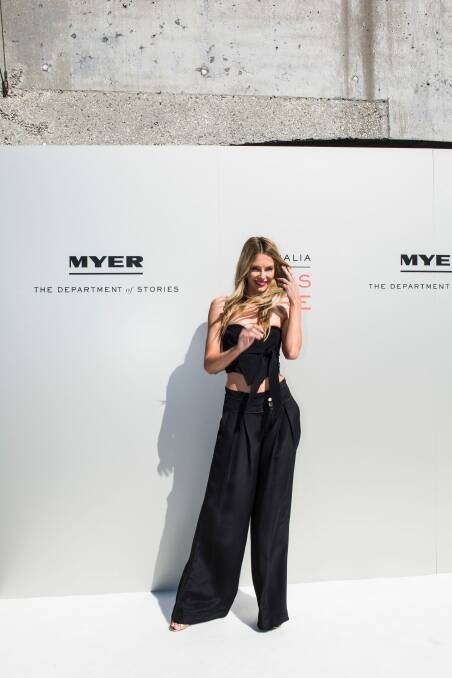 Myer ambassador Jennifer Hawkins on the red carpet at the Myer spring 2017 fashion launch in Coogee. Photo: Dominic Lorrimer