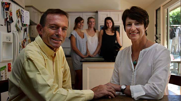 Federal opposition leader Tony Abbott with his wife Margie Abbott, right, and daughters Frances Abbott, 18, Bridget Abbott, 16, and Louise Abbott, 20. Photo: Kate Geraghty