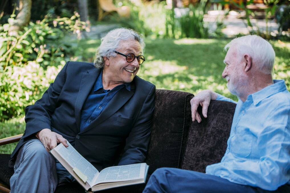 Film director George Miller, left and film critic David Stratton in <i>David Stratton: A Cinematic Life</i>. Photo: Supplied