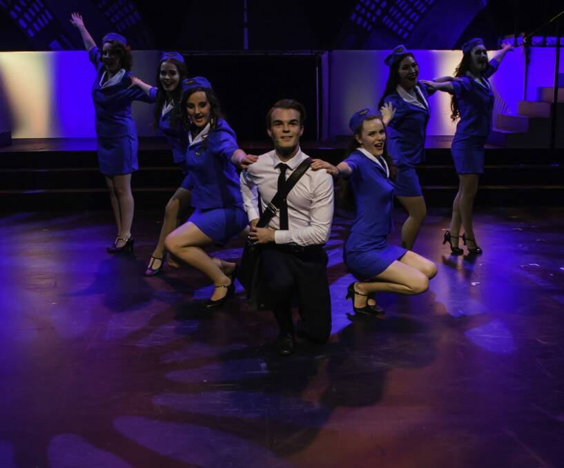 Alexander Clubb (centre) is terrific in <i>Catch Me If You Can</i>.  Photo: Kelly McGannon
